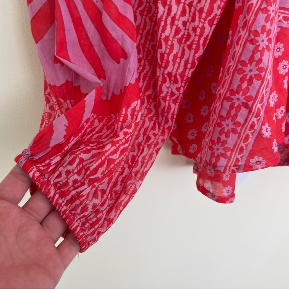 Free People Elena Red/Pink Cotton Floral Print Breezy Boho Long Sleeve S Small - Picture 6 of 13